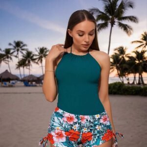 2026 Vacation Style Tankini: Vibrant Tropical Print For A Fresh And Relaxed Beach Look, Modest Boyleg Design