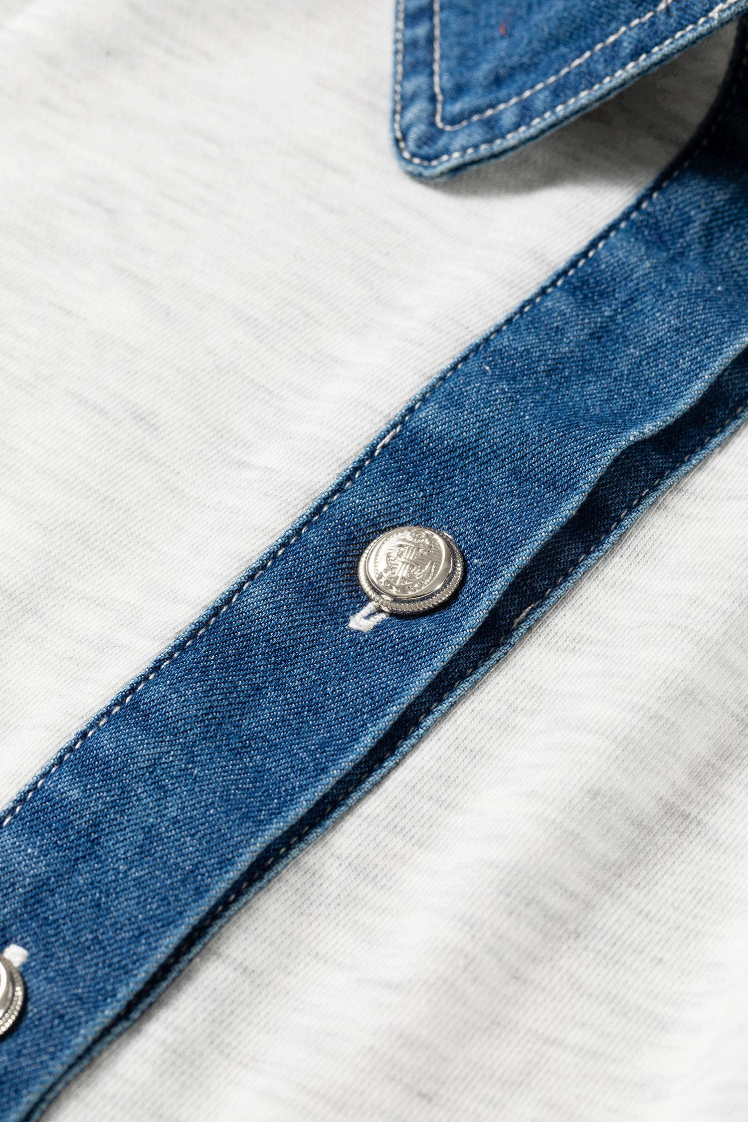 Light Grey Denim Patchwork Polo Collar Elastic Waist Sleeveless Romper - Image 7