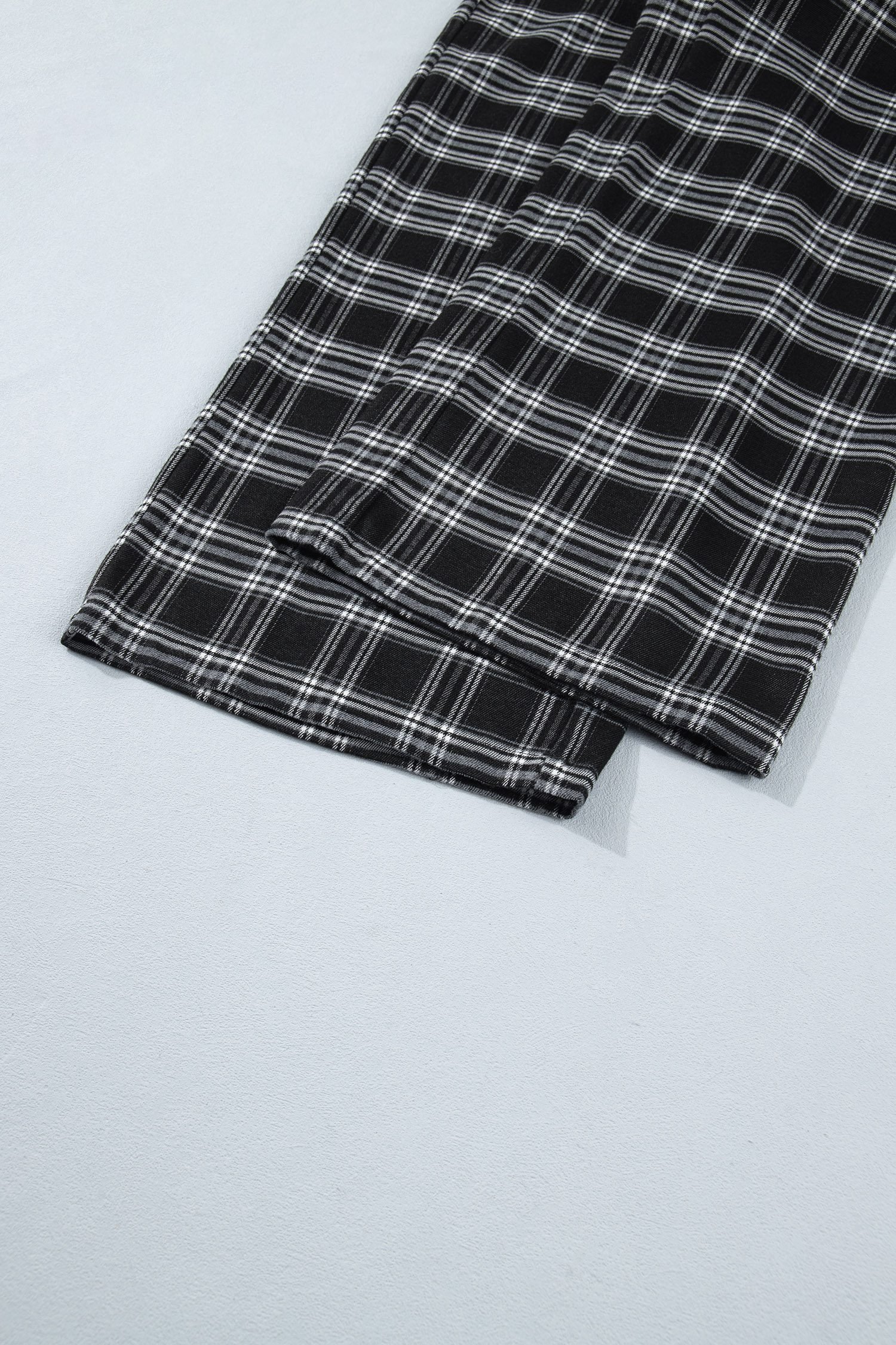 Black Frenchy Plaid Pattern Contrast Drawstring Waist Wide Leg Pants - Image 11