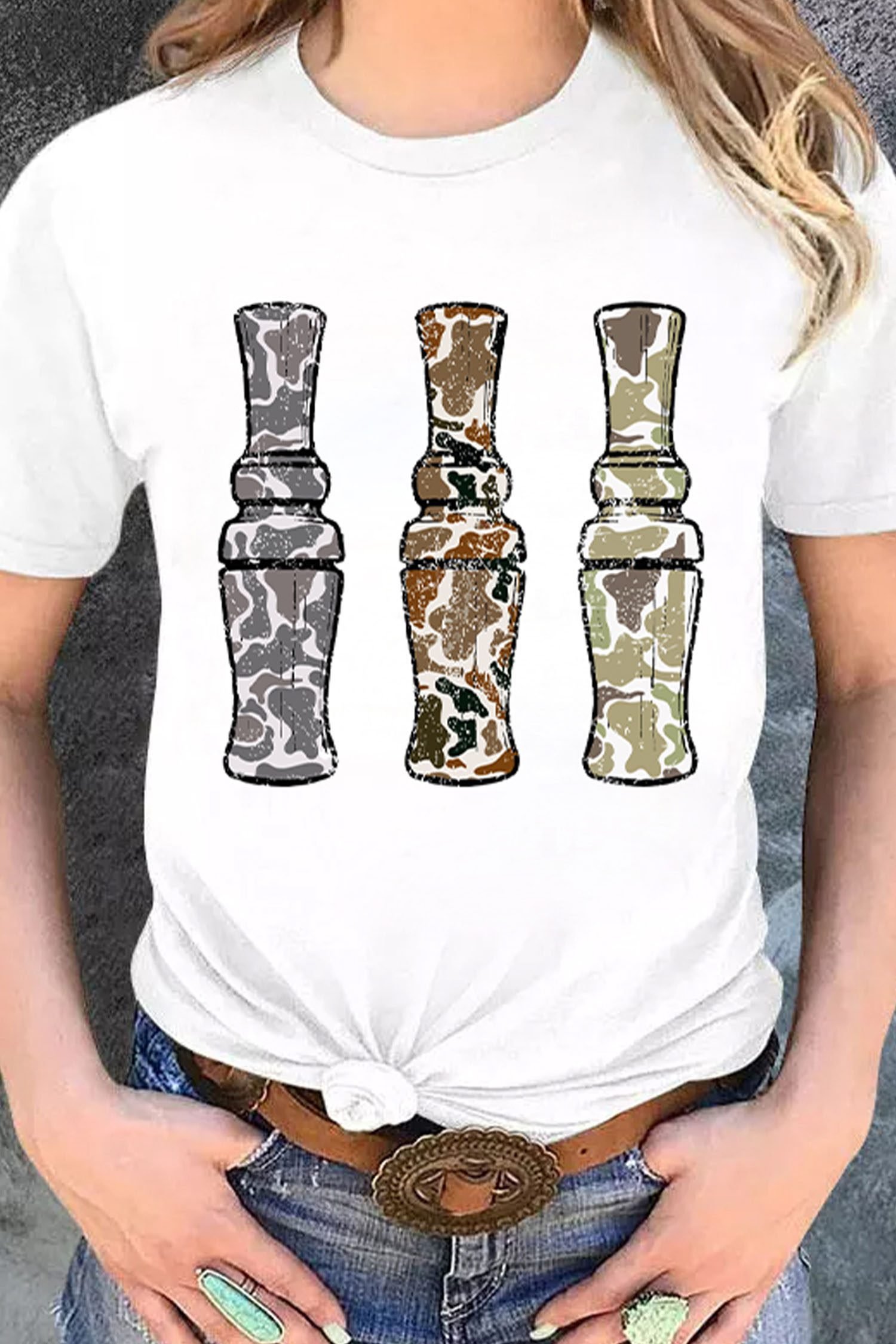White Stylish Camo Graphic Round Neck Casual T Shirt - Image 5