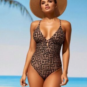 2026 New Spring Women's Plaid Print One-Piece Swimsuit, Backless Sexy Bow, Indoor And Outdoor Swimwear For Spring And Summer