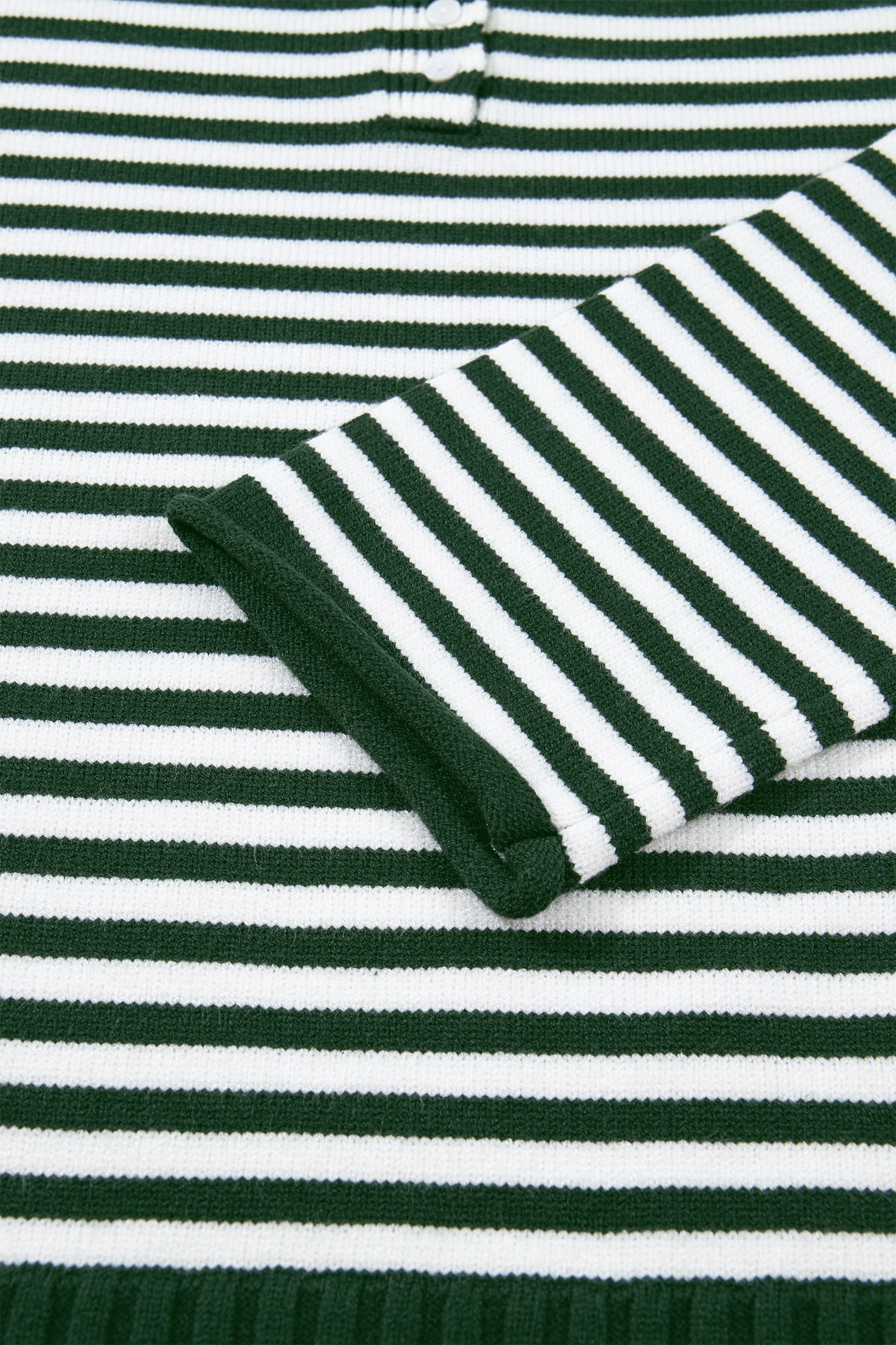 Green Stripe Striped Button Placket Drop Shoulder Long Sleeve Sweater - Image 16