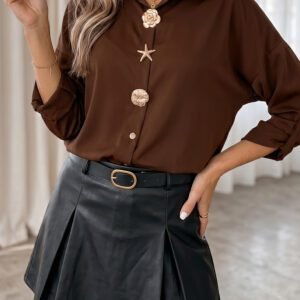 Coffee Multi Button Decoration Tab Long Sleeve Casual Shirt