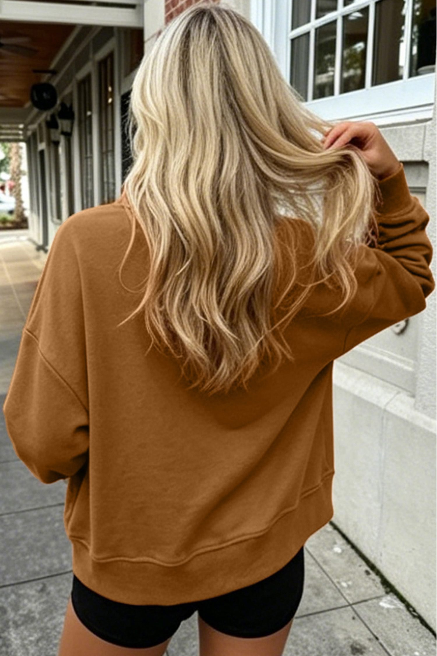 Chestnu COZY Embroidered Long Sleeve Stand Neck Shift Pullover Sweatshirt - Image 2