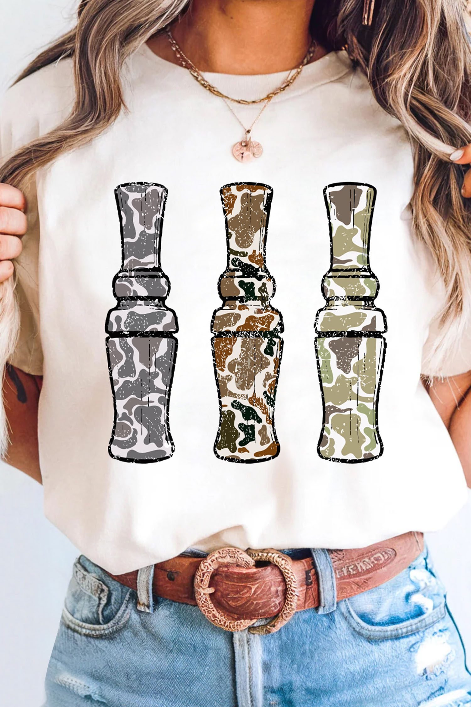 White Stylish Camo Graphic Round Neck Casual T Shirt - Image 4