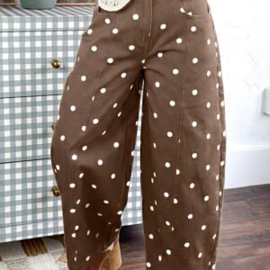 Brown Tailored Seam Polka Dot Print Barrel Casual Jeans