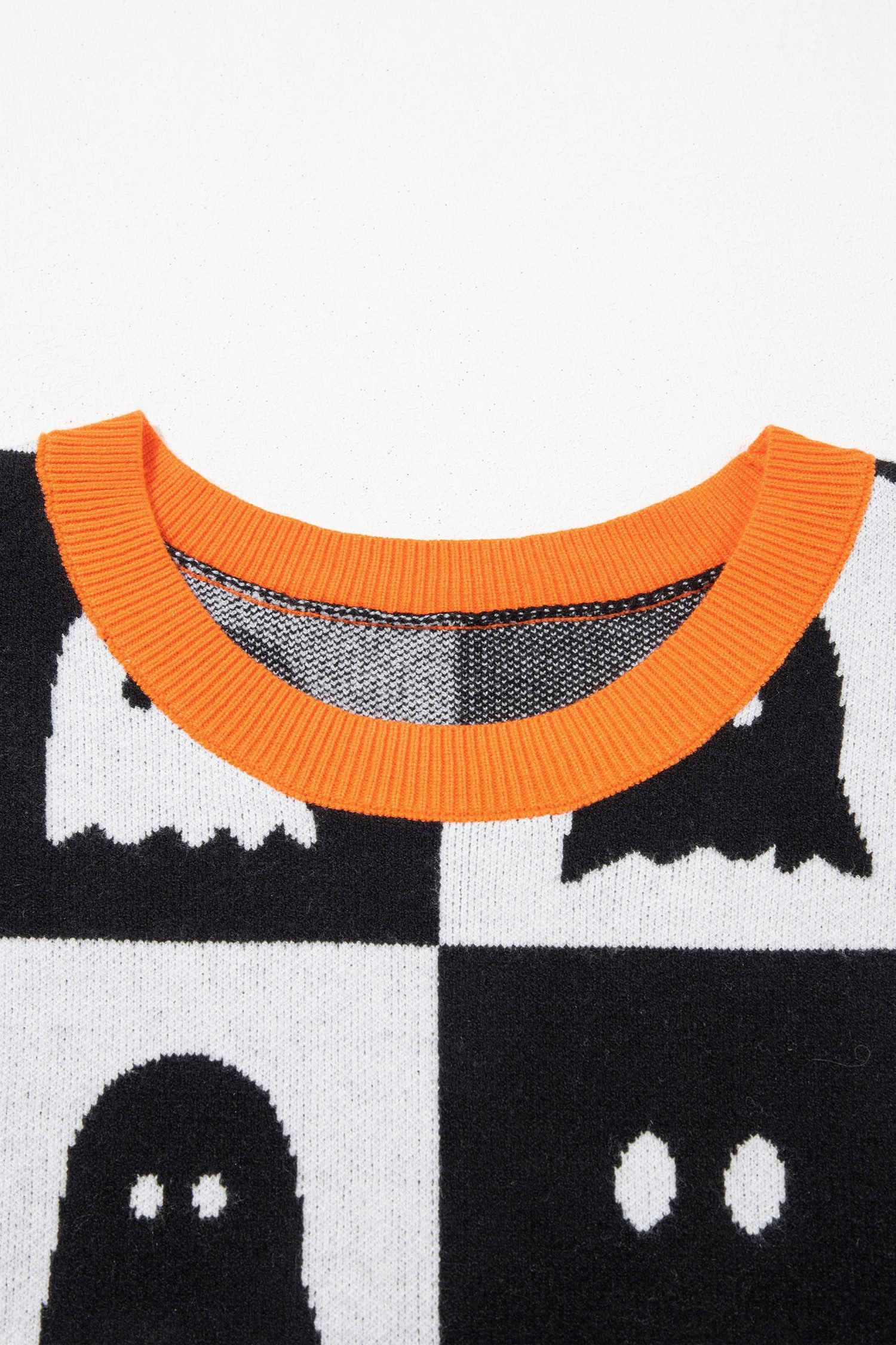 White Geometric Ghost Color Block Trim Short Sleeve Knit Sweater - Image 6