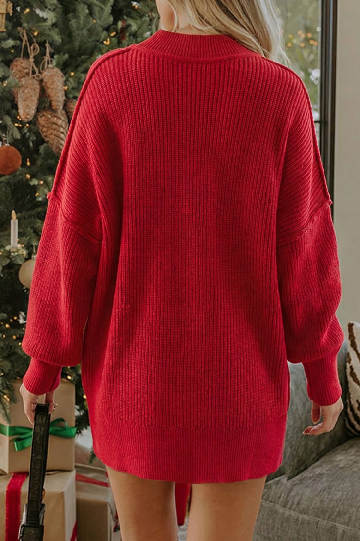 Red Dahlia Long Sleeve Ribbed Knit Stand Neck Regular Fit Sweater - Image 4