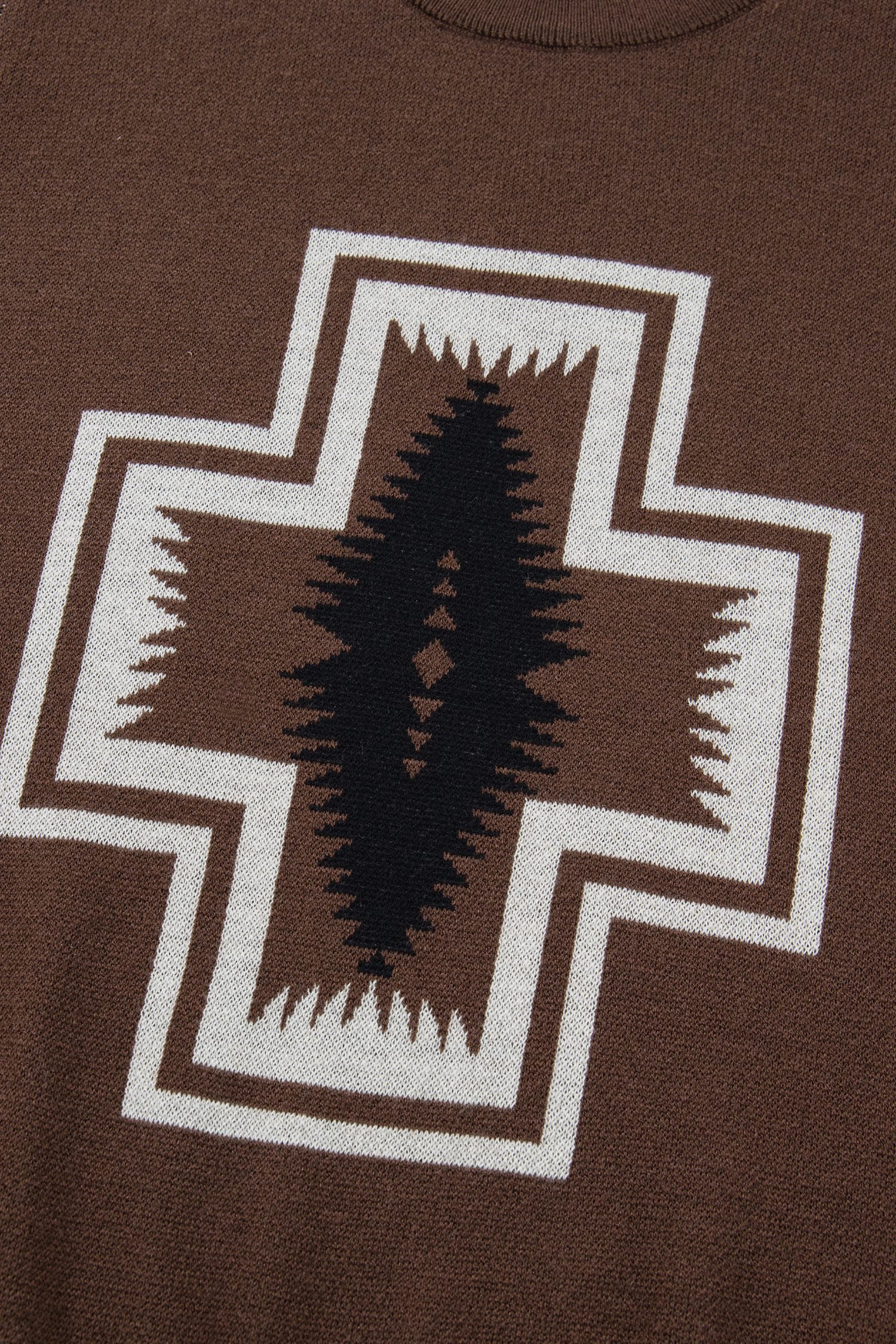 Brown Western Print Short Sleeve Knit Casual Sweater - Image 19