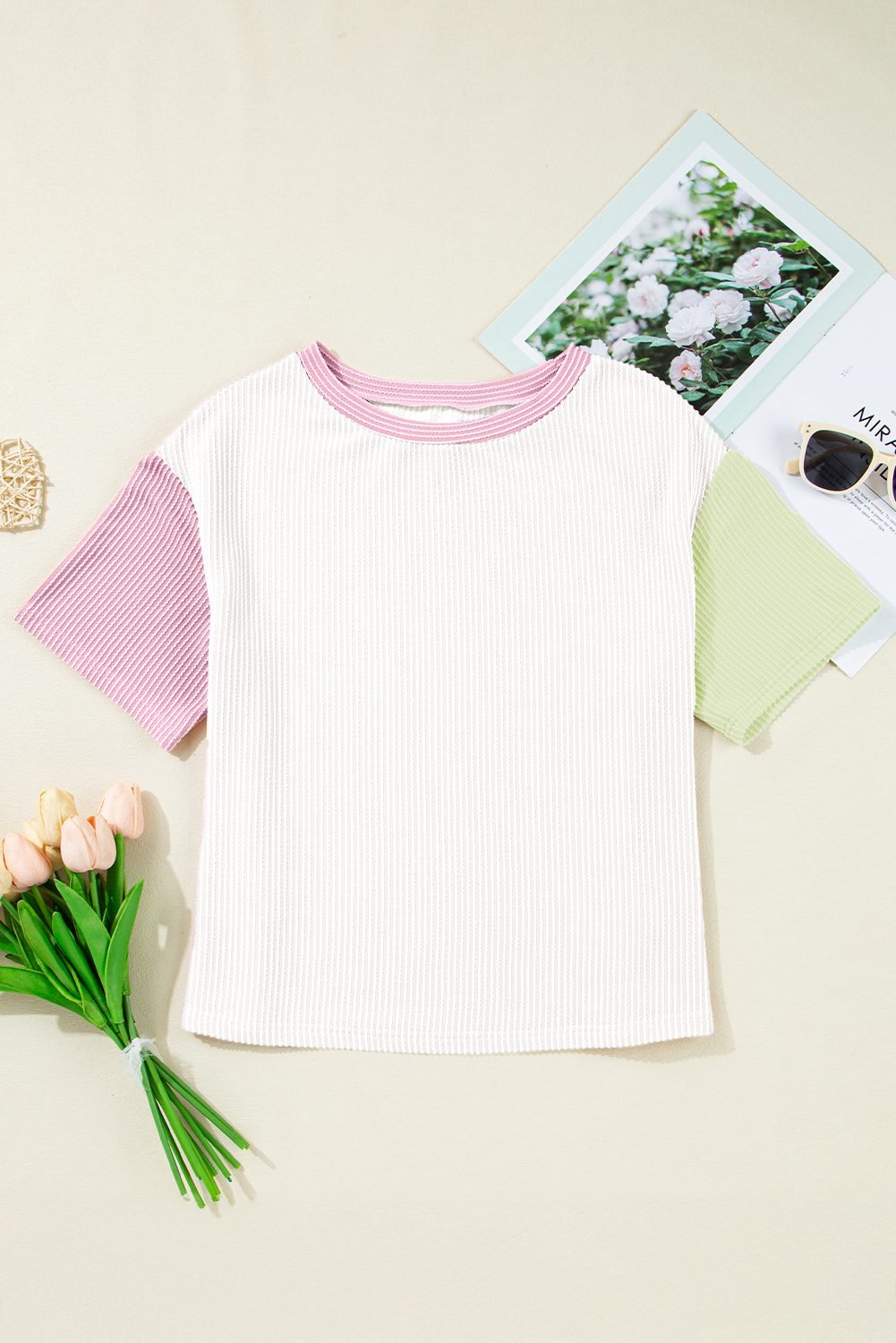 White Corded Colorblock Crewneck Tee - Image 3