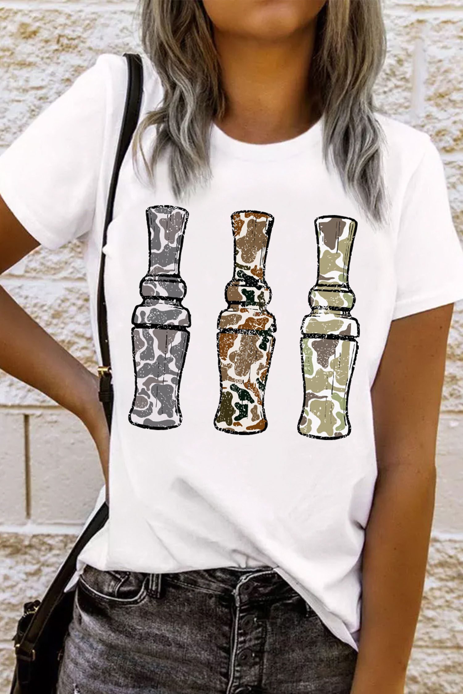 White Stylish Camo Graphic Round Neck Casual T Shirt - Image 6