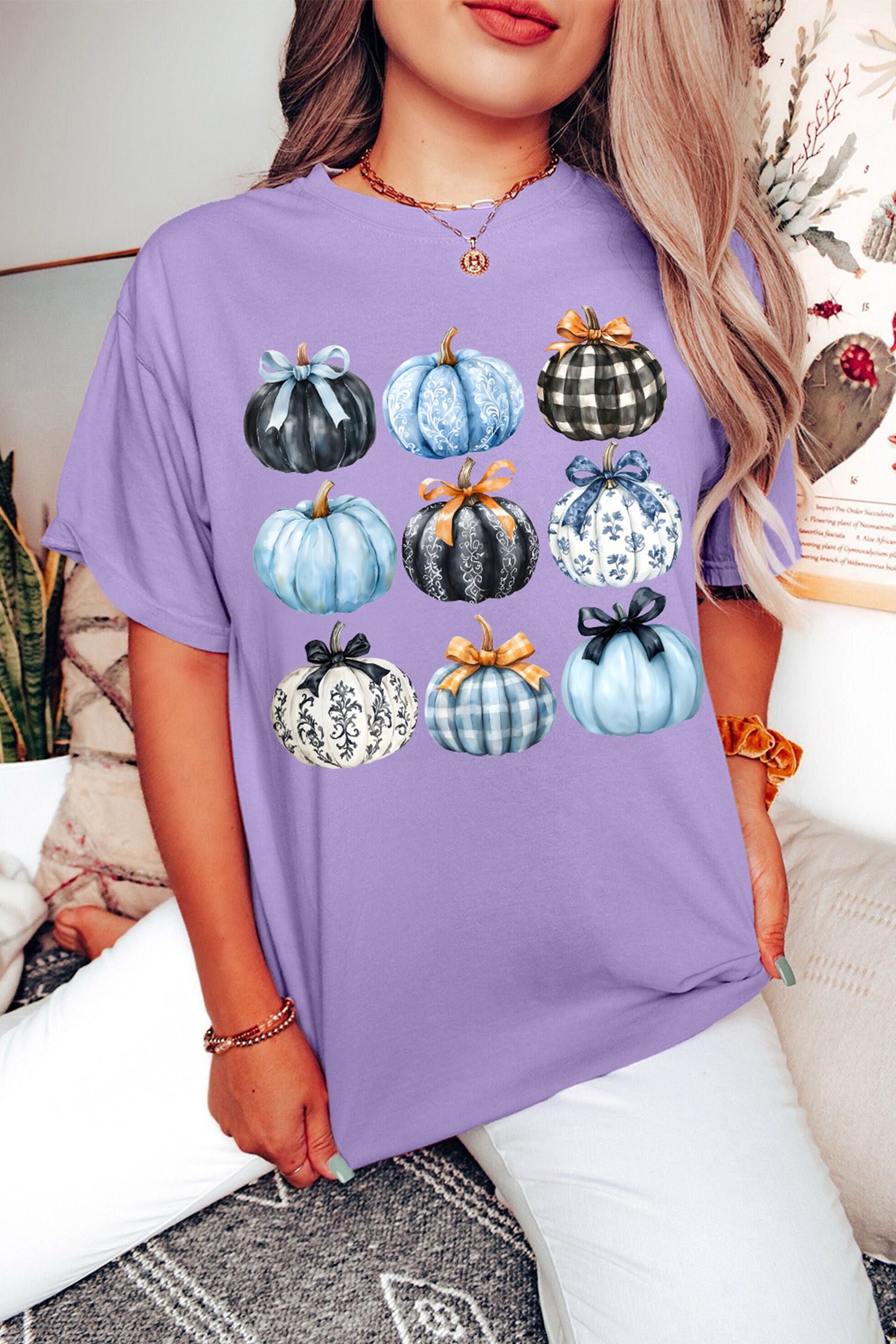Wisteria Chic Pumpkin Graphic Relaxed T Shirt - Image 2
