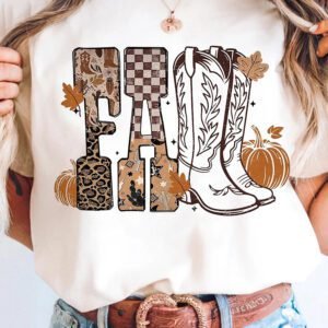 White FALL Letter Print Western Thanksgiving Graphic T-Shirt