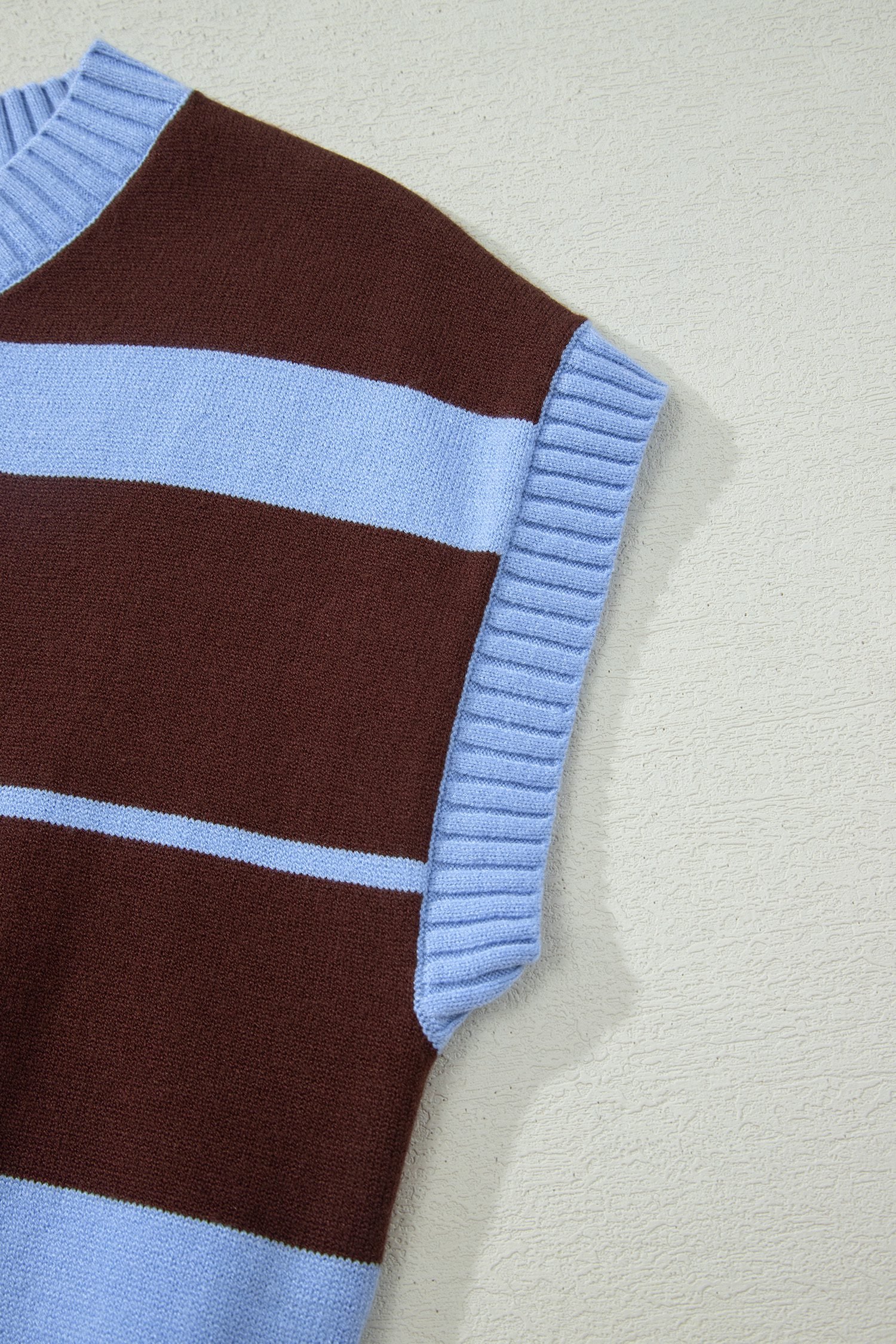Sky Blue Stripe Striped Short Sleeve Round Neck Casual Knit Top - Image 11