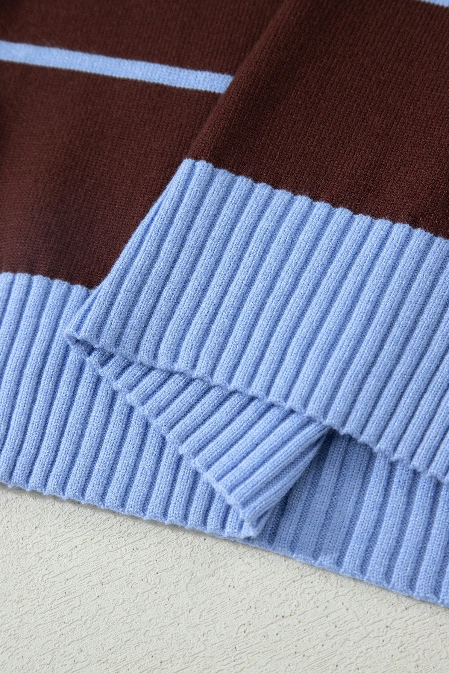 Sky Blue Stripe Striped Short Sleeve Round Neck Casual Knit Top - Image 8