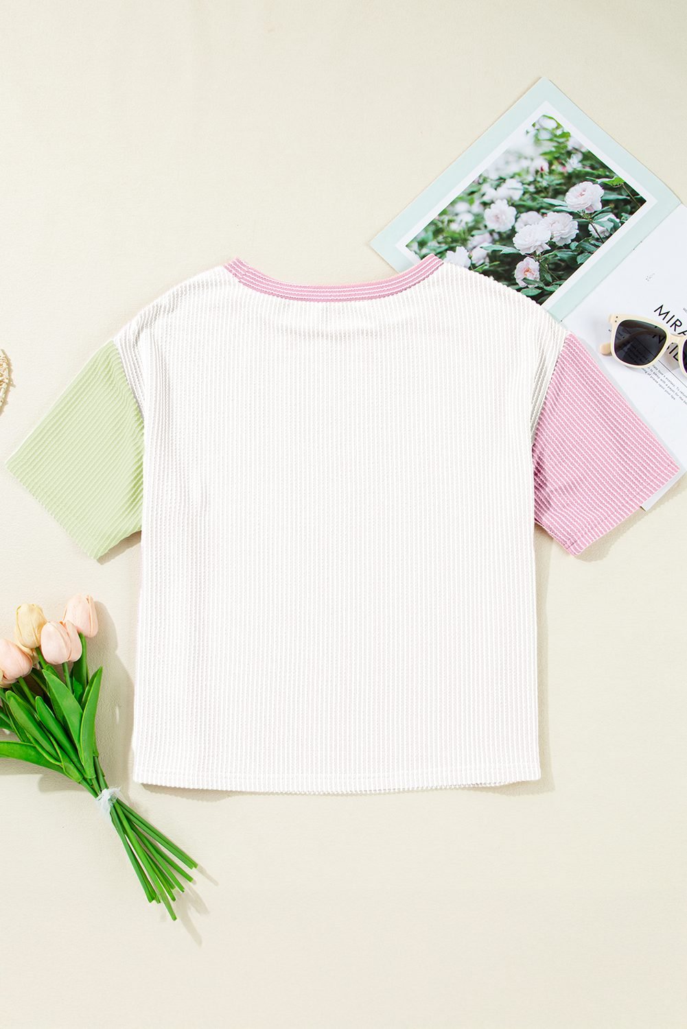 White Corded Colorblock Crewneck Tee - Image 4