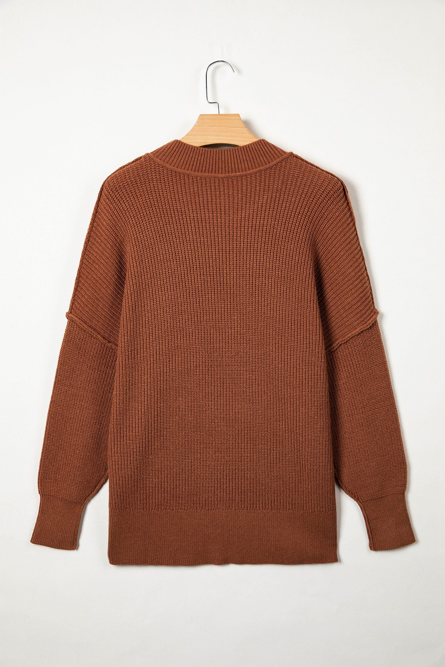Chestnut Long Sleeve Ribbed Knit Stand Neck Regular Fit Sweater - Image 13