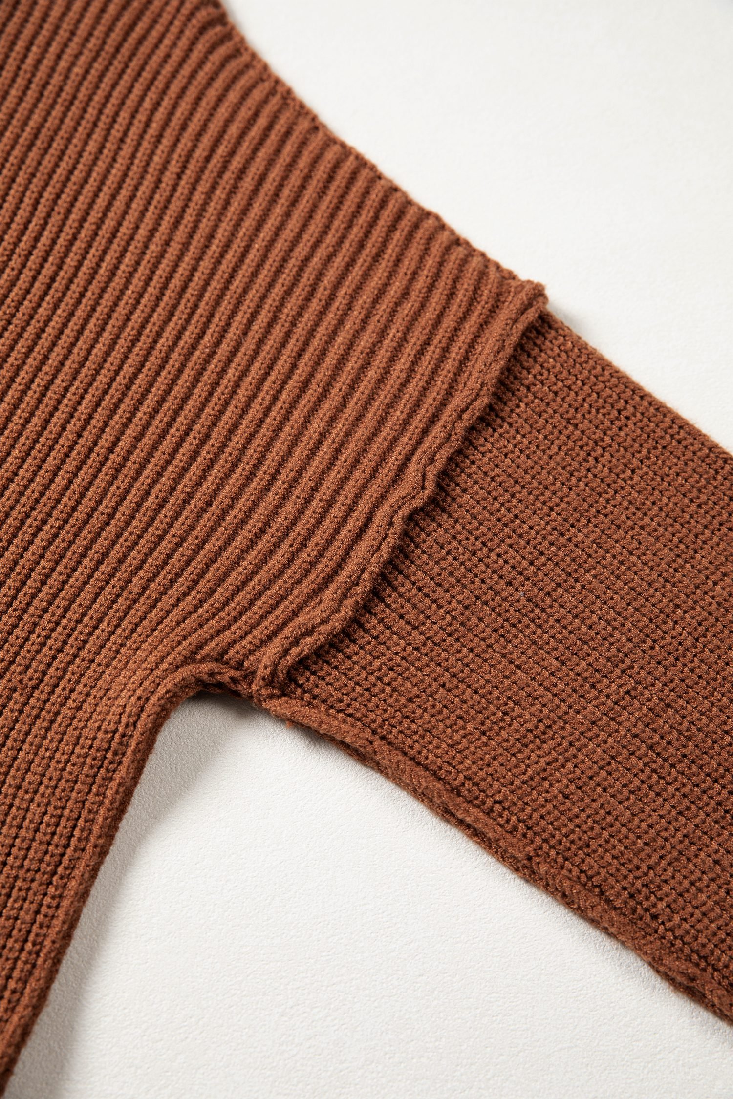 Chestnut Long Sleeve Ribbed Knit Stand Neck Regular Fit Sweater - Image 14