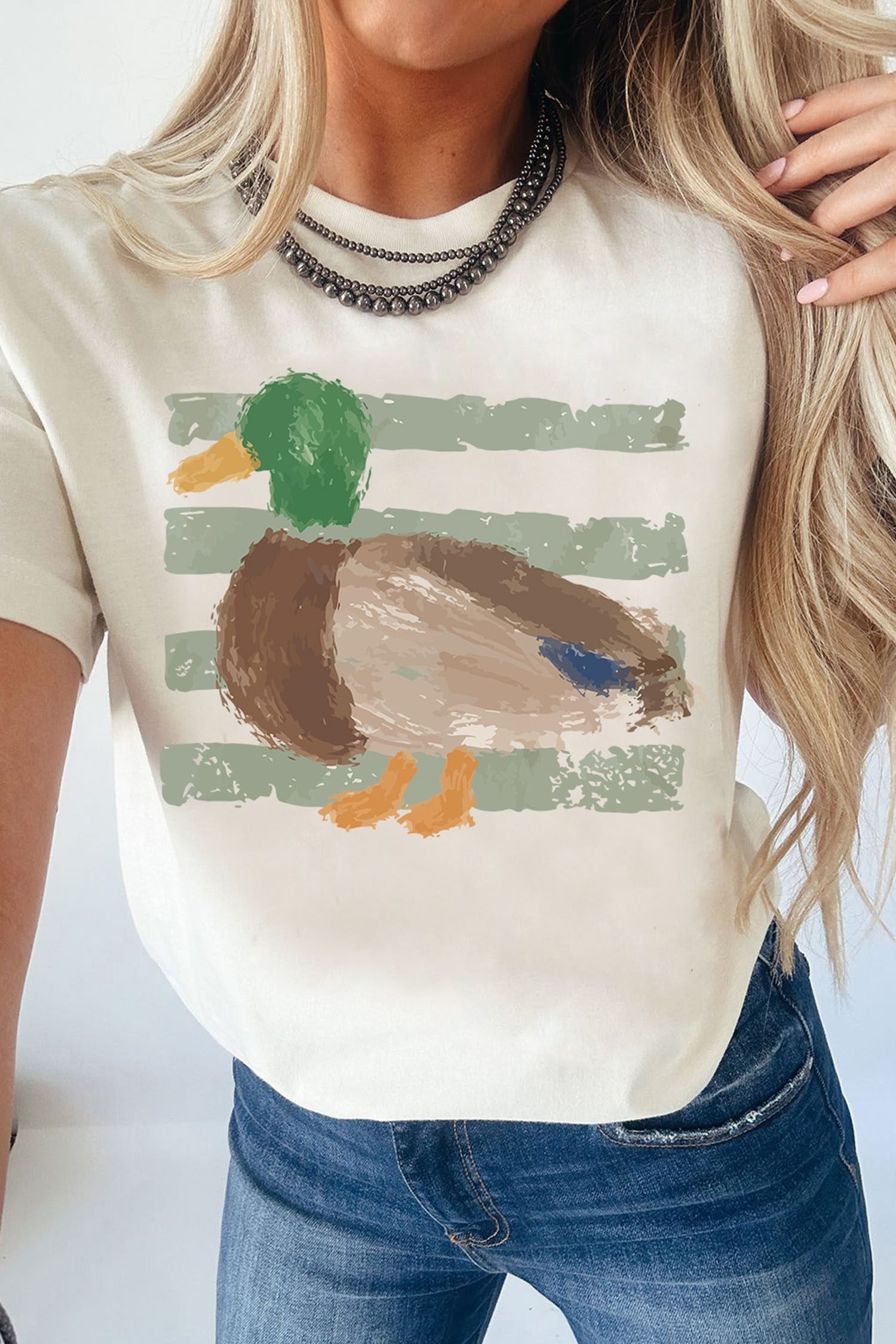 White Western Duck Graffiti Print T-Shirt - Image 2