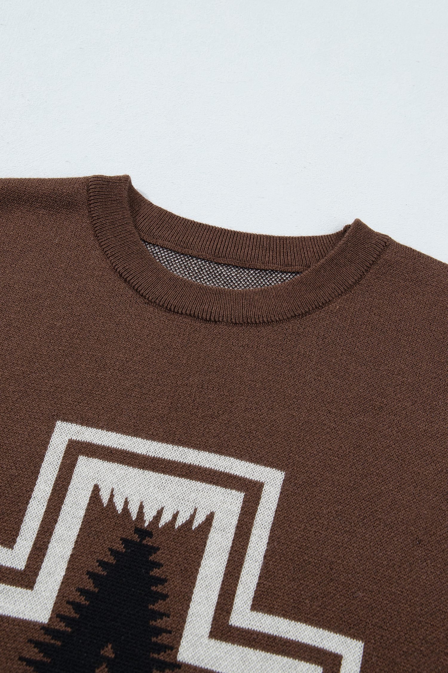 Brown Western Print Short Sleeve Knit Casual Sweater - Image 14