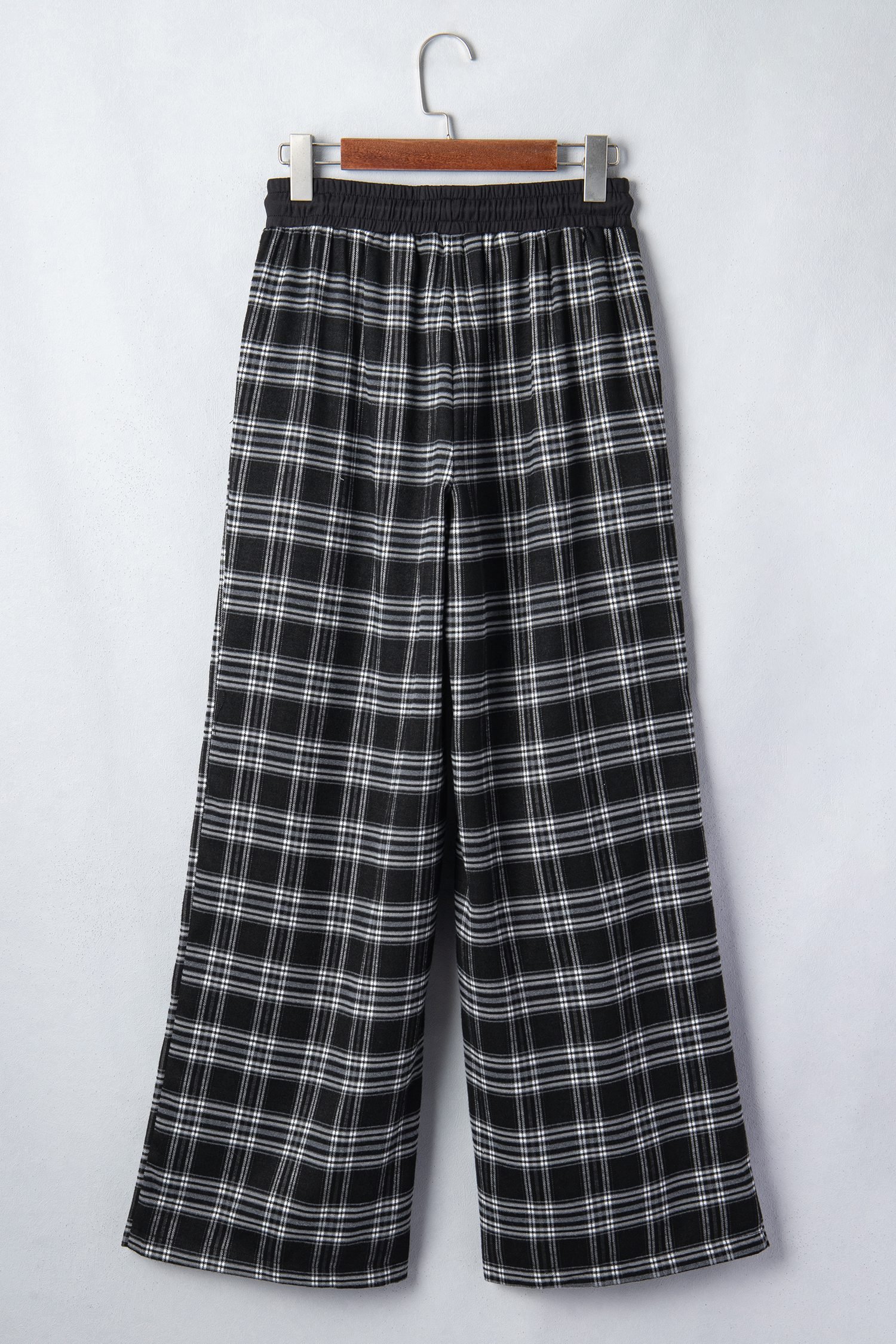 Black Frenchy Plaid Pattern Contrast Drawstring Waist Wide Leg Pants - Image 7