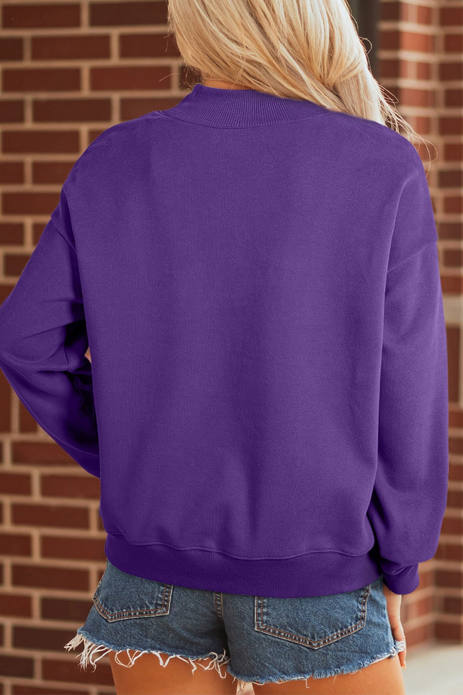 Tillandsia Purple Cute Ghost Print Pullover Mock Neck Sweatshirt - Image 6