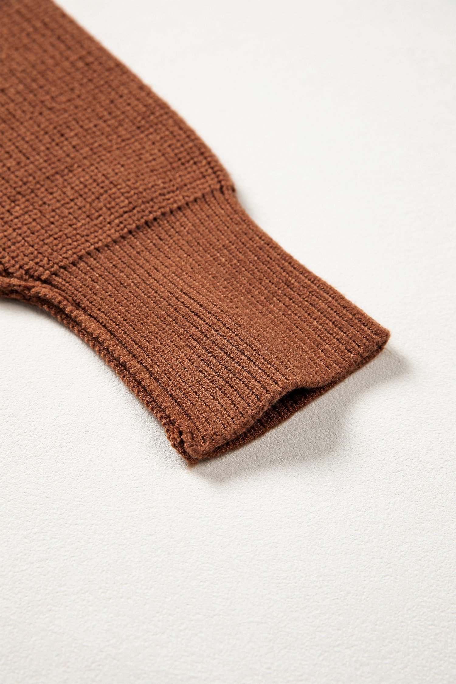 Chestnut Long Sleeve Ribbed Knit Stand Neck Regular Fit Sweater - Image 15