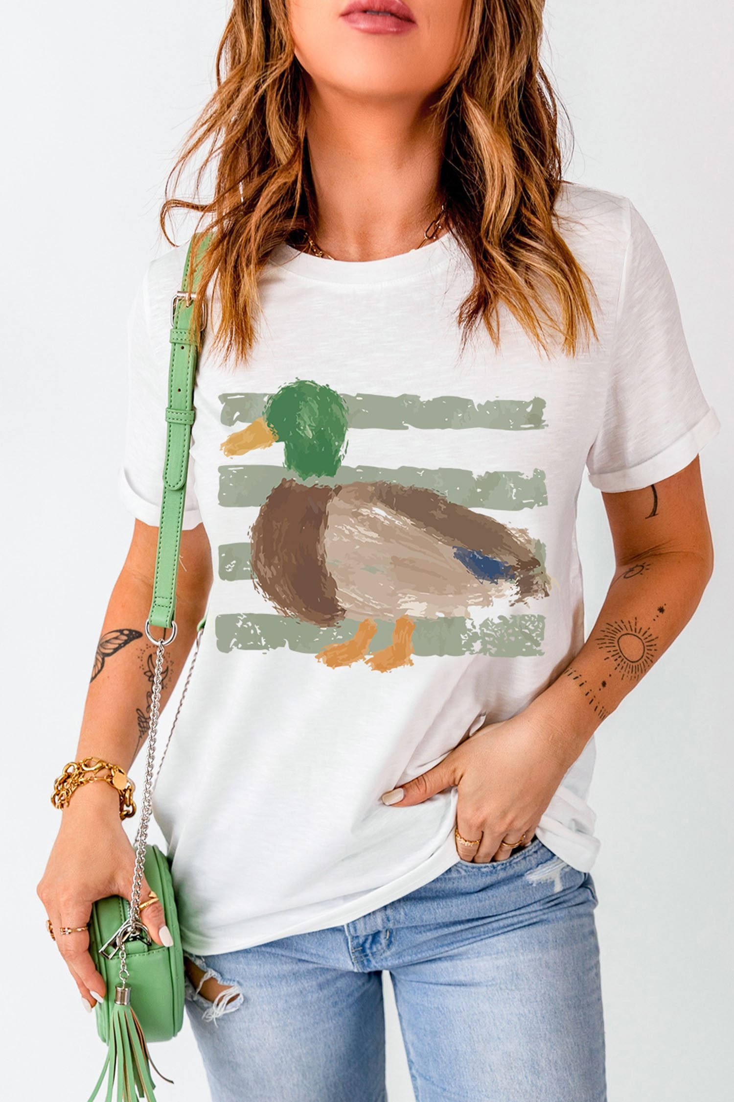 White Western Duck Graffiti Print T-Shirt - Image 5