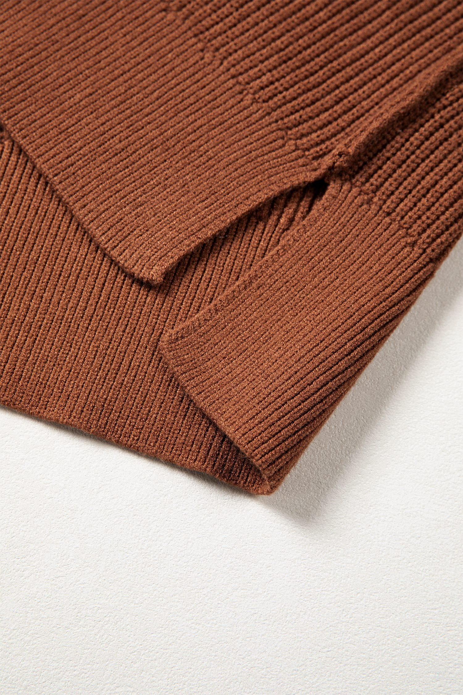 Chestnut Long Sleeve Ribbed Knit Stand Neck Regular Fit Sweater - Image 16