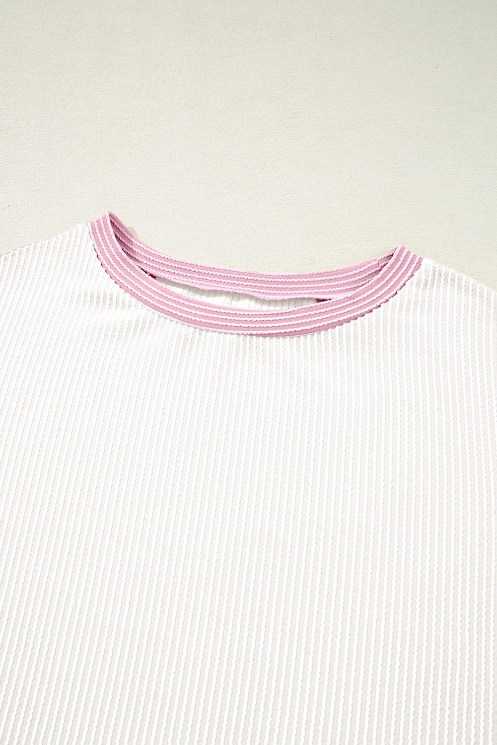 White Corded Colorblock Crewneck Tee - Image 5