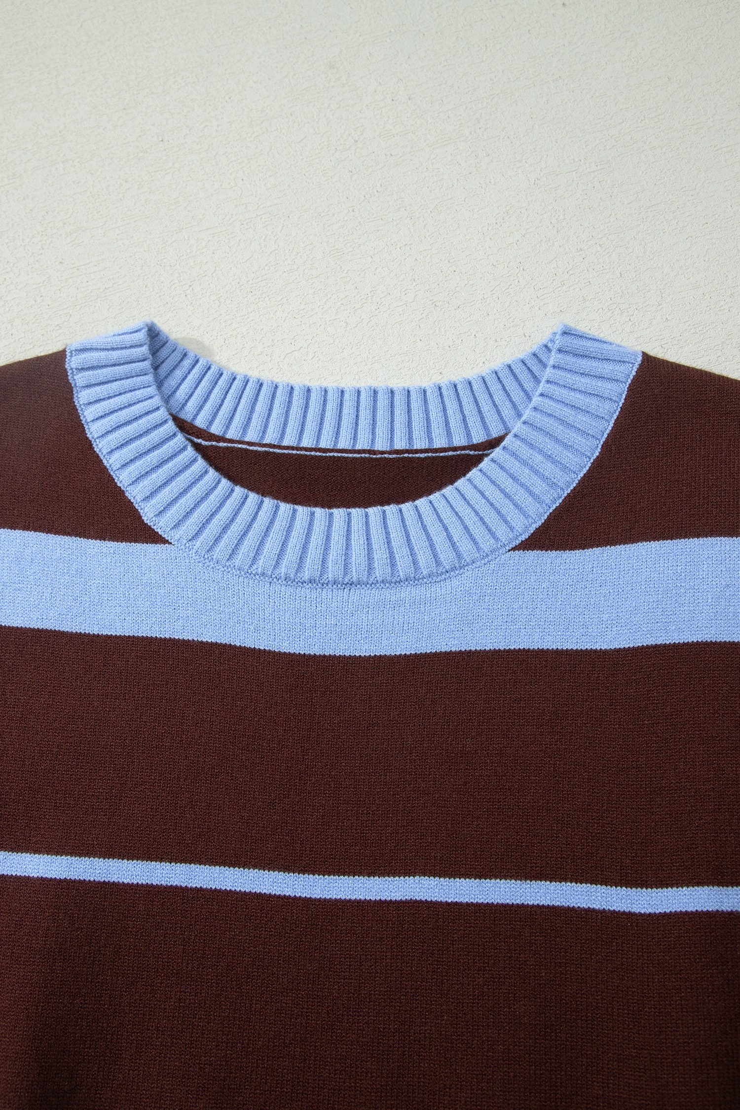 Sky Blue Stripe Striped Short Sleeve Round Neck Casual Knit Top - Image 12