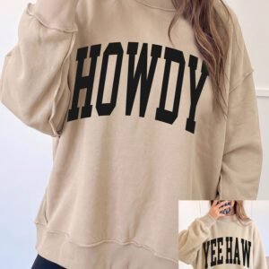 Apricot HOWDY/ YEEHAW Double Side Printed Mock Neck Western Reversible Sweatshirt