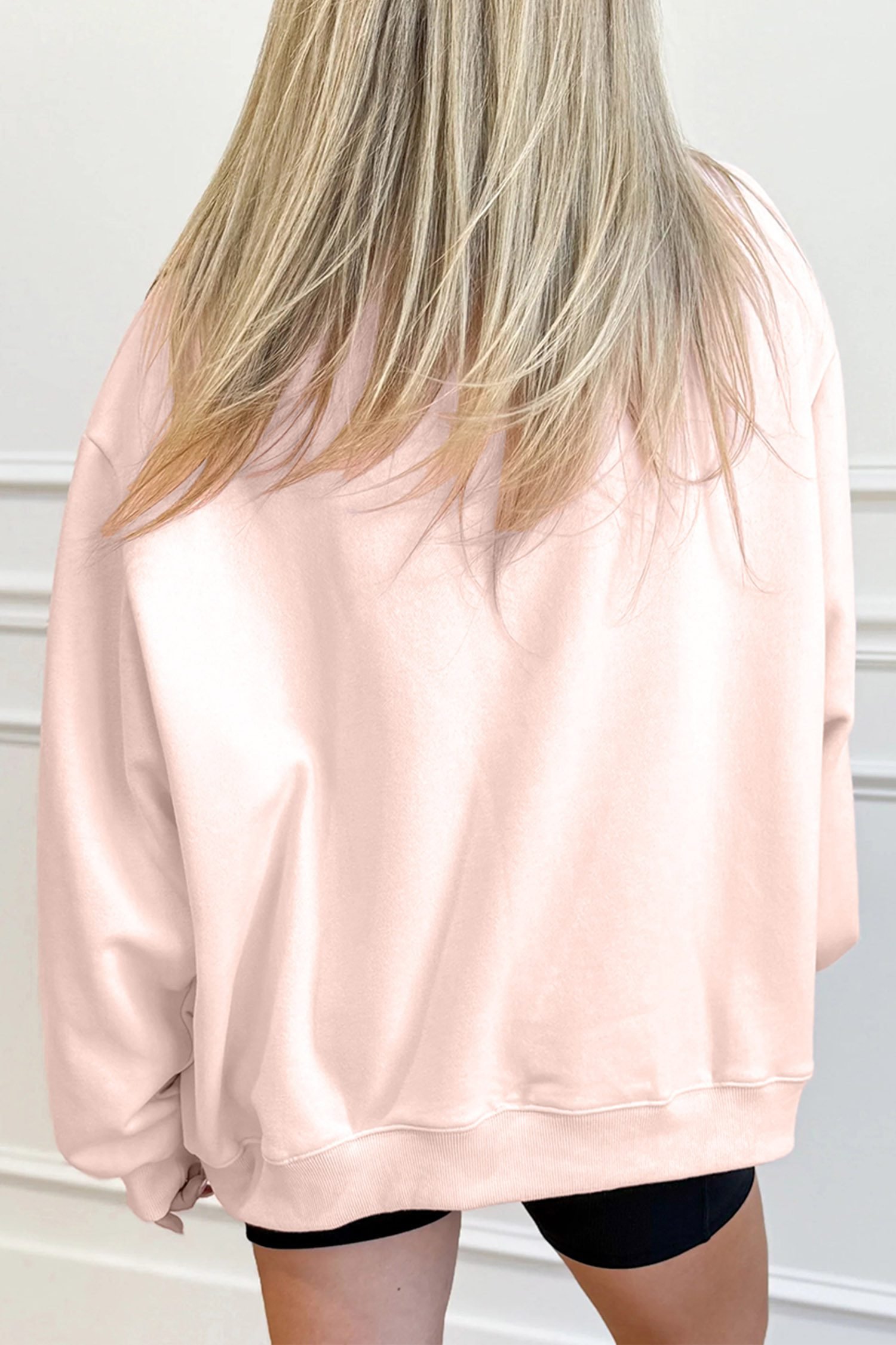 Apricot Pink Game Day Polka Dot Slogan Graphic Mock Neck Baggy Sweatshirt