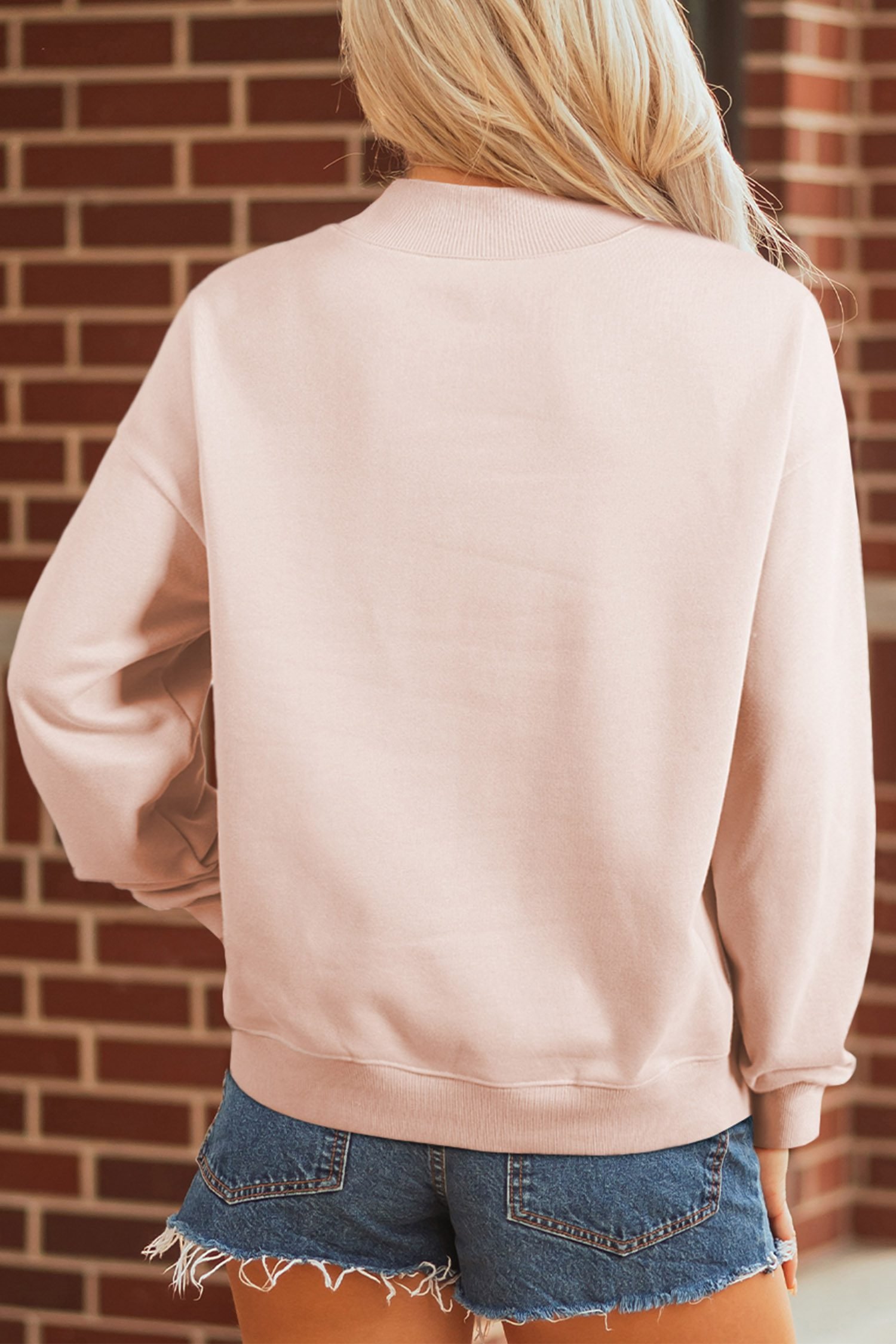 Apricot Pink Game Day Polka Dot Slogan Graphic Mock Neck Baggy Sweatshirt