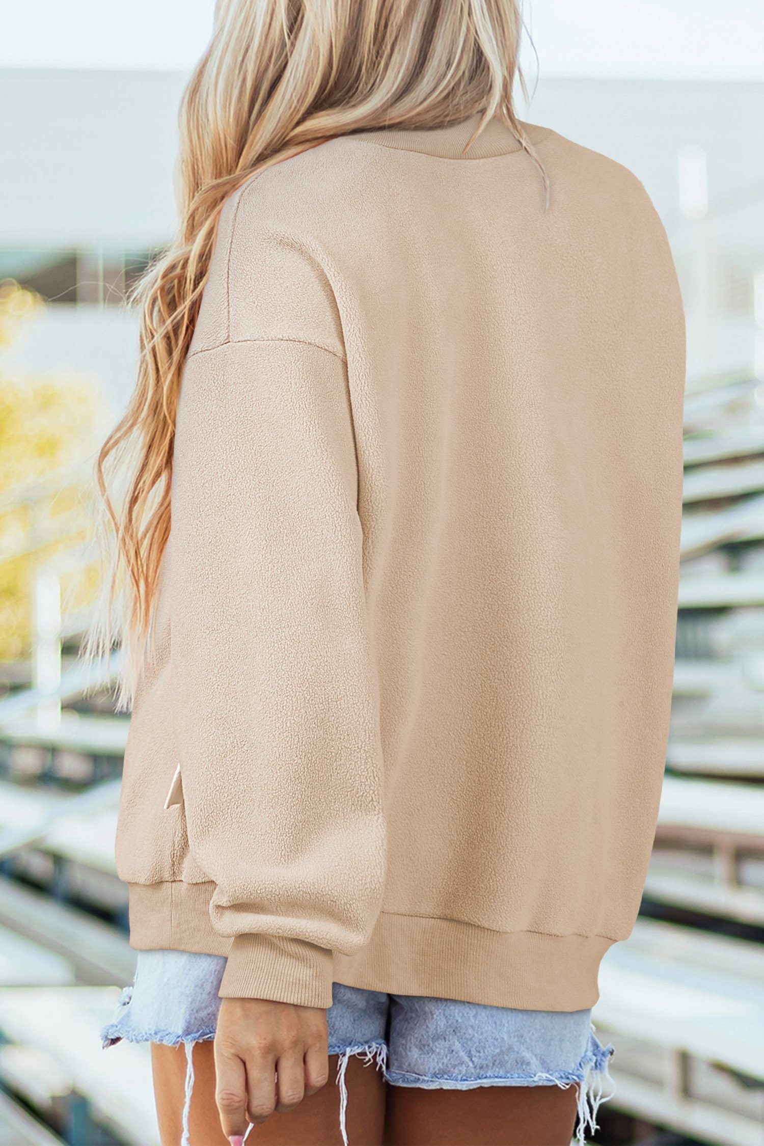Apricot Thanksgiving Slogan Graphic Exposed Seam Mock Neck Sweatshirt