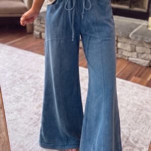 Ashleigh Blue Mineral Wash Seam Detail Flare Leg Drawstring Pants