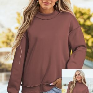 Coffee Oversize Drop Shoulder Reversible Mock Neck Sweatshirt