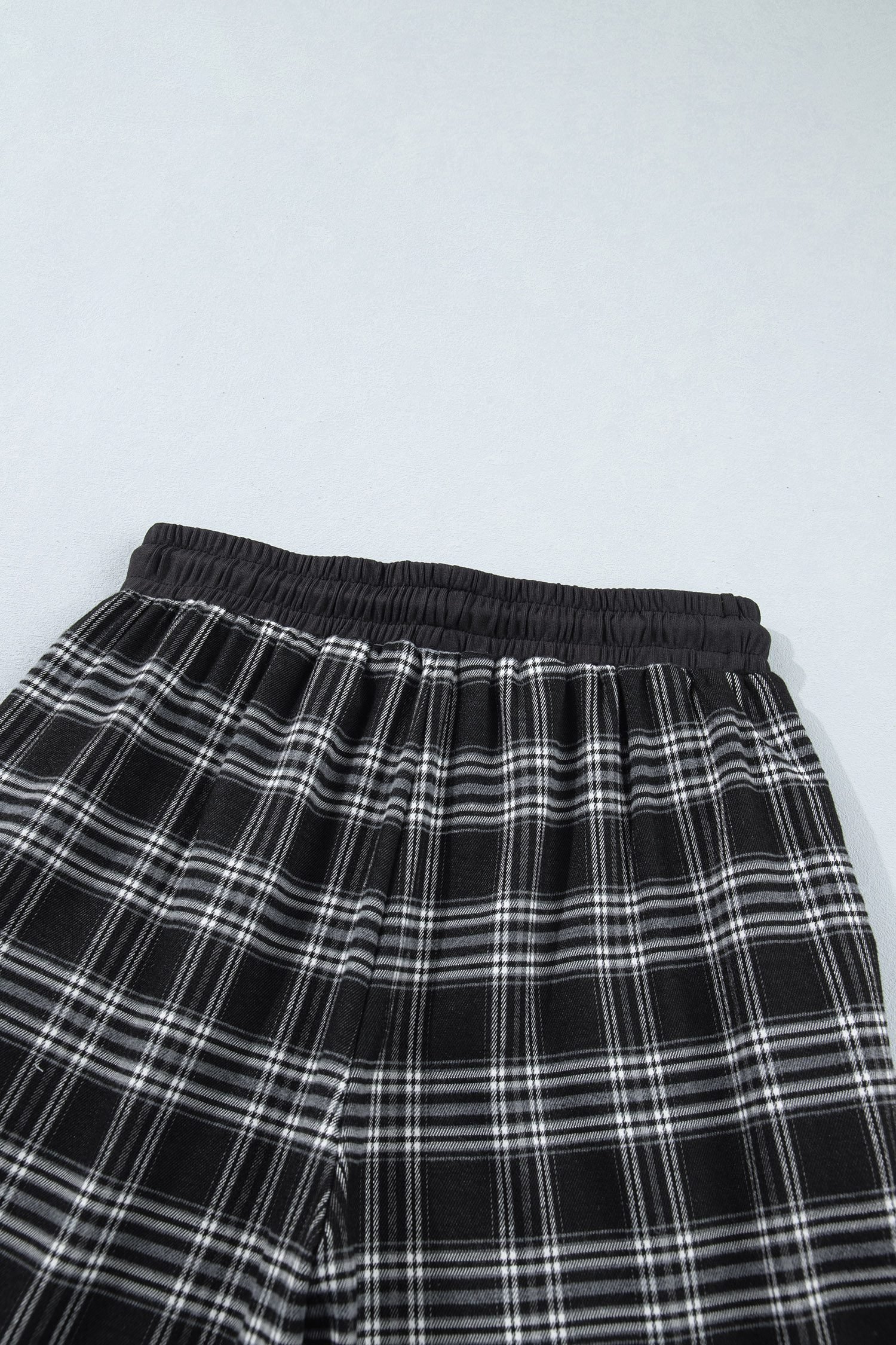 Black Frenchy Plaid Pattern Contrast Drawstring Waist Wide Leg Pants - Image 13
