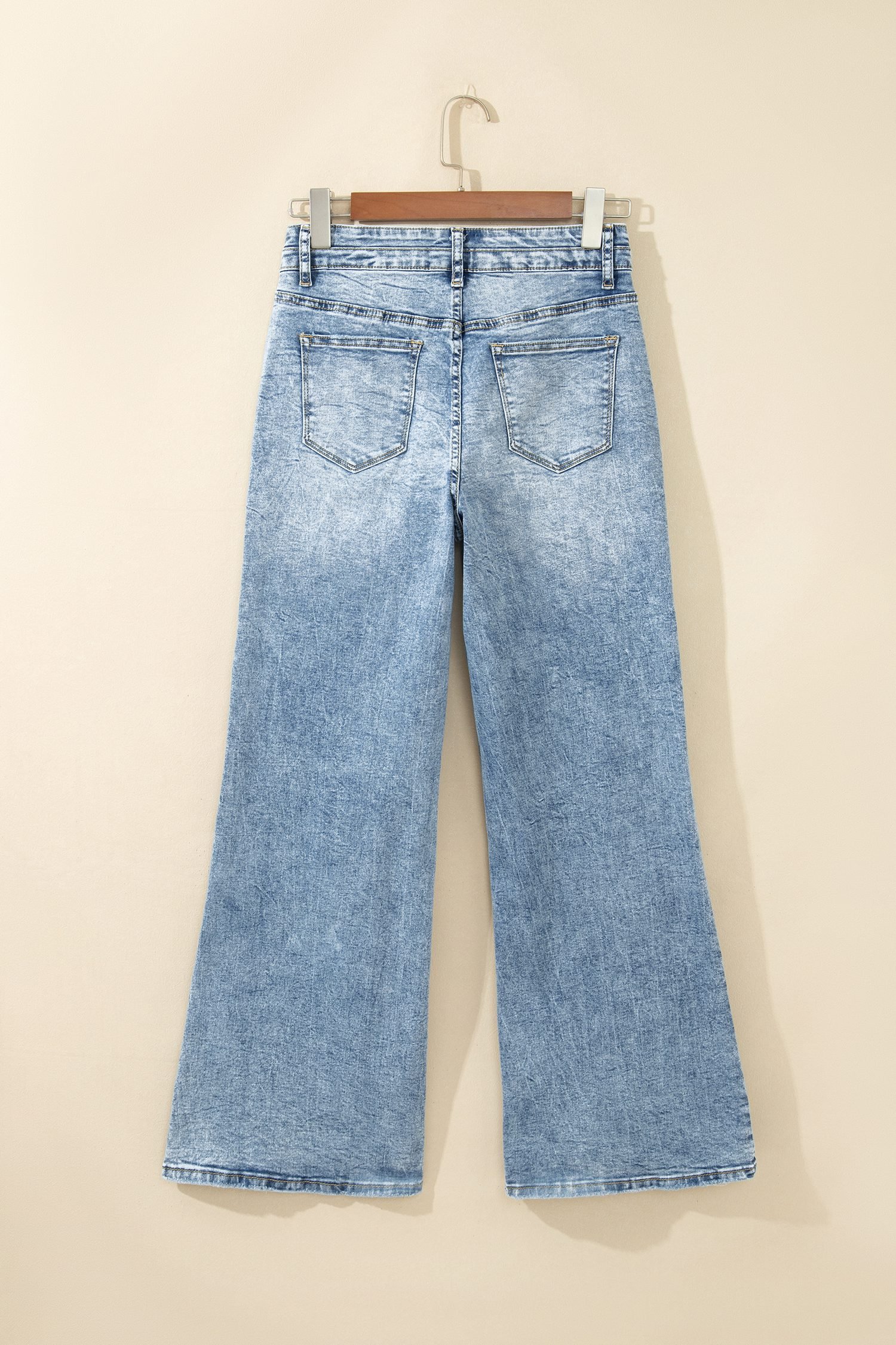 Beau Blue Acid Wash Pocket Detail Flare Jeans