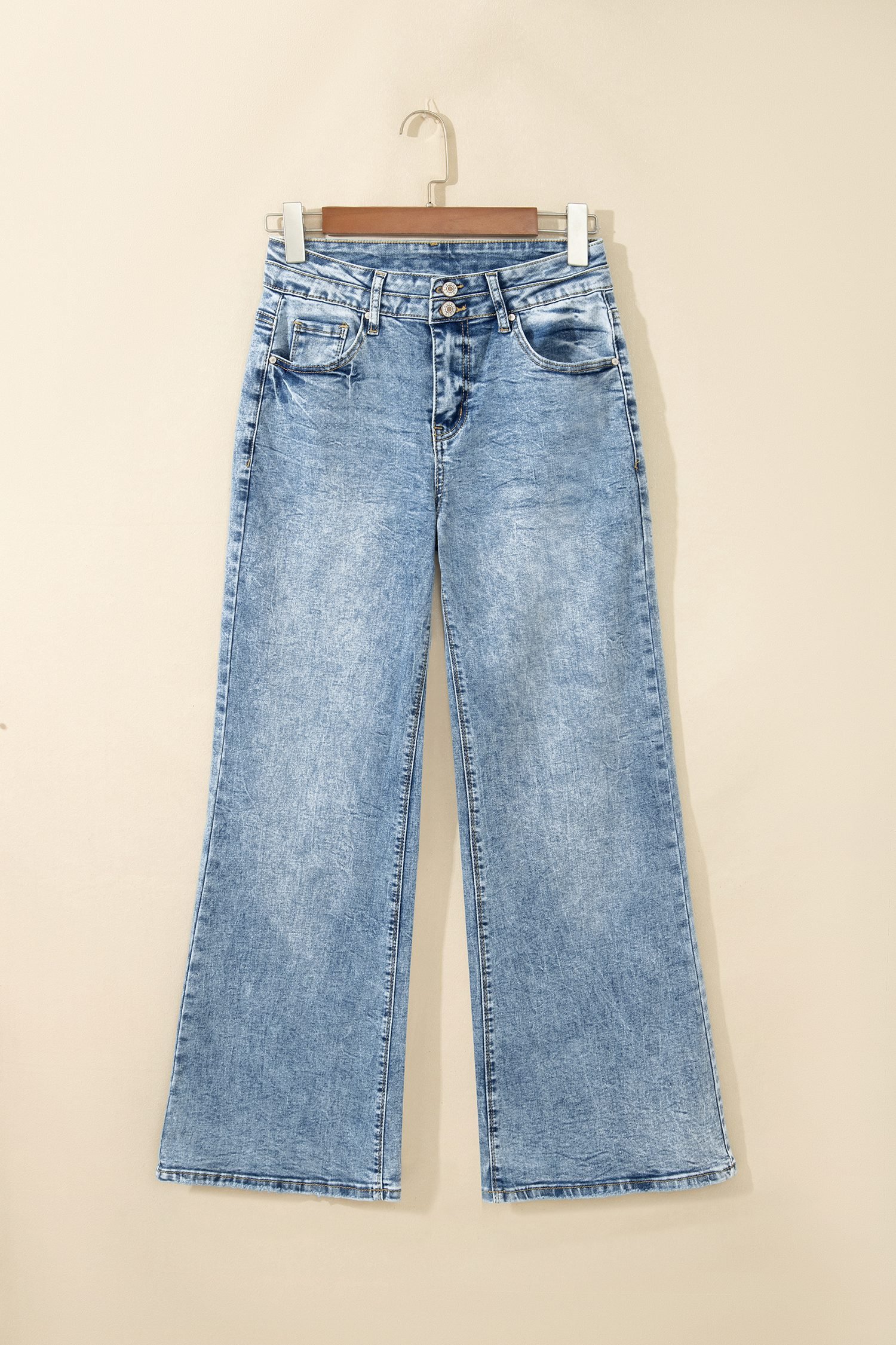 Beau Blue Acid Wash Pocket Detail Flare Jeans