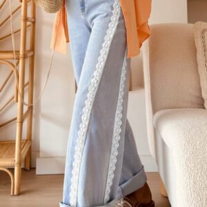 Beau Blue Lace Trim Casual Full-Length Regular Fit Jeans