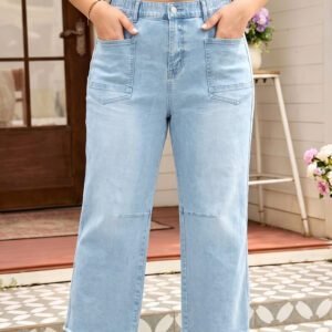 Beau Blue Plus Size Seam Detail Patch Pocket Raw Cut Shift Jeans