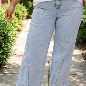 Beau Blue Solid Paneling Loose Fit Plus Size Jeans