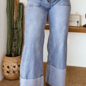 Beau Blue Turn-up Cuffs Womens Loose Jeans
