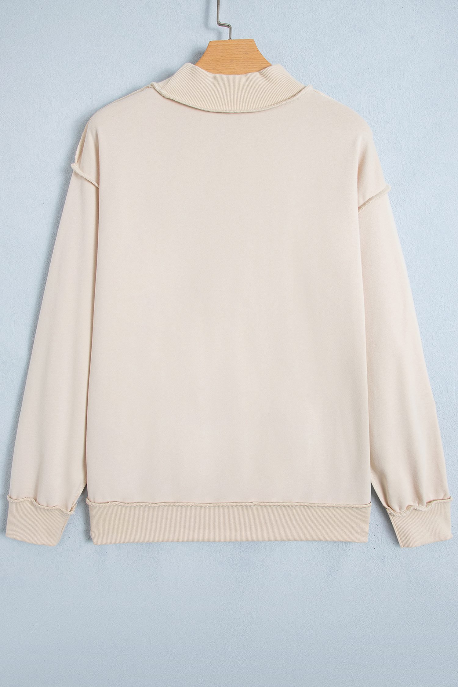 Beige CHRIST IS KING Embroidery High Neck Baggy Sweatshirt