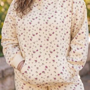 Beige Floral Print Hooded Long Sleeve Plus Size Set