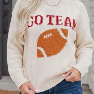 Beige Go Team Football Drop Shoulder Knit Top Sweater
