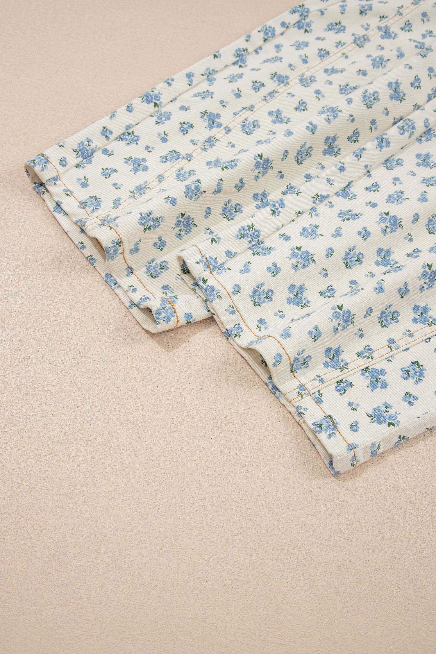 Beige Grommet Knot Waist Floral Barrel Leg Jeans