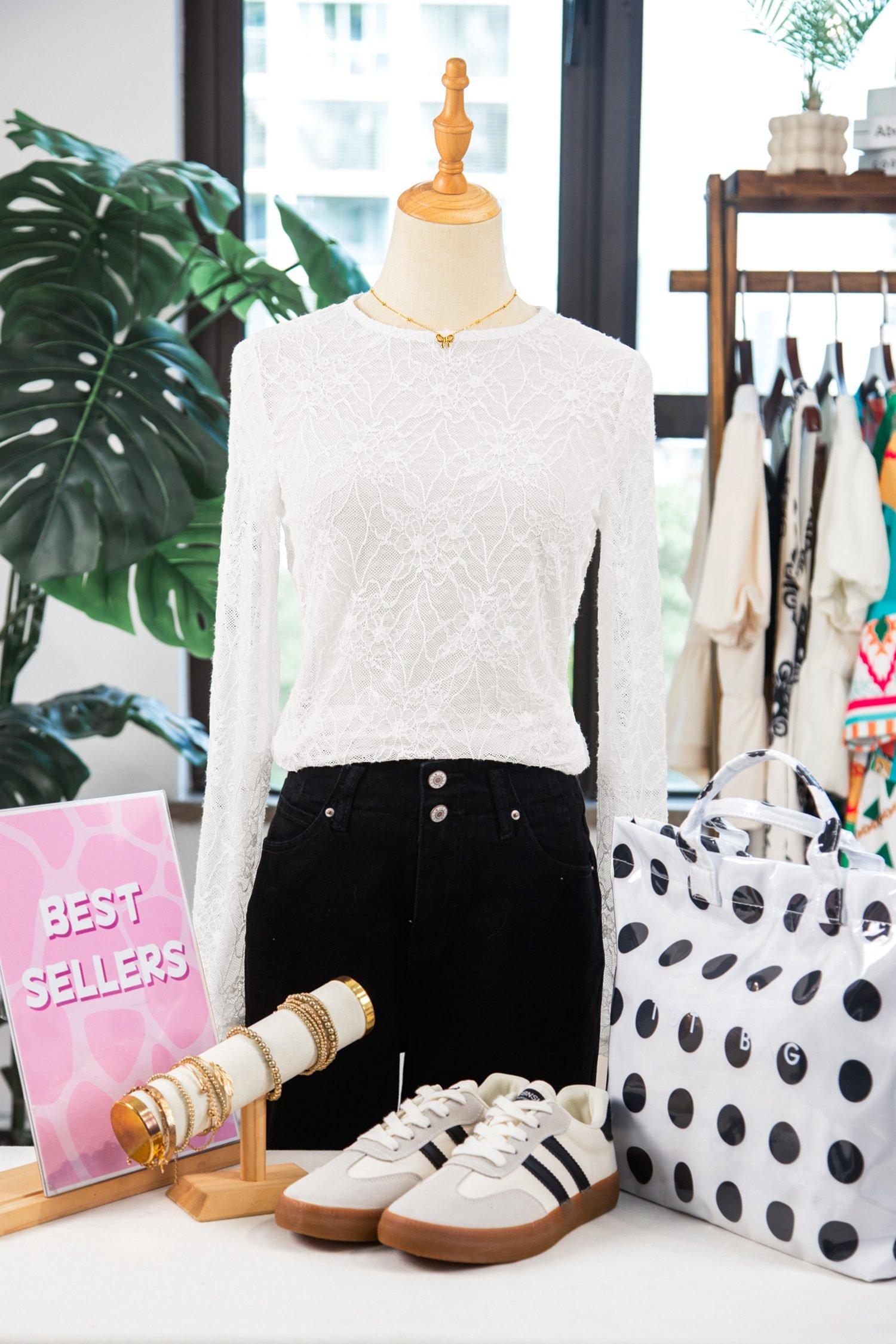 Beige Long Sleeve Sheer Mesh Lace Top