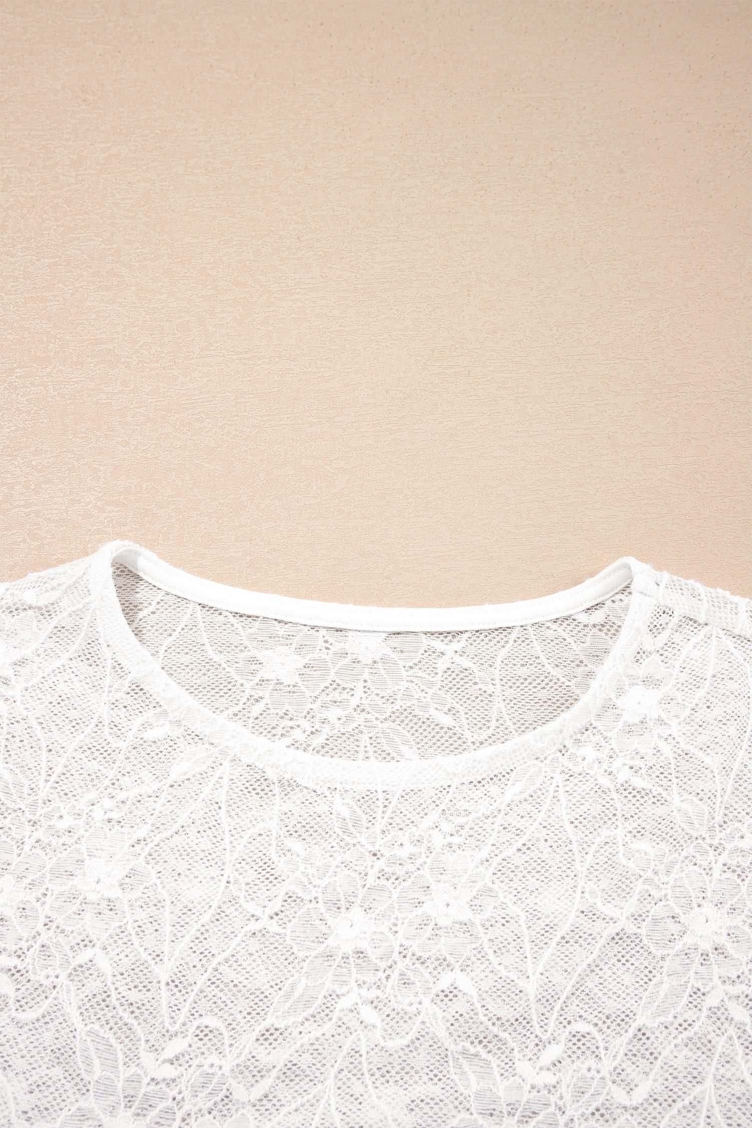 Beige Long Sleeve Sheer Mesh Lace Top
